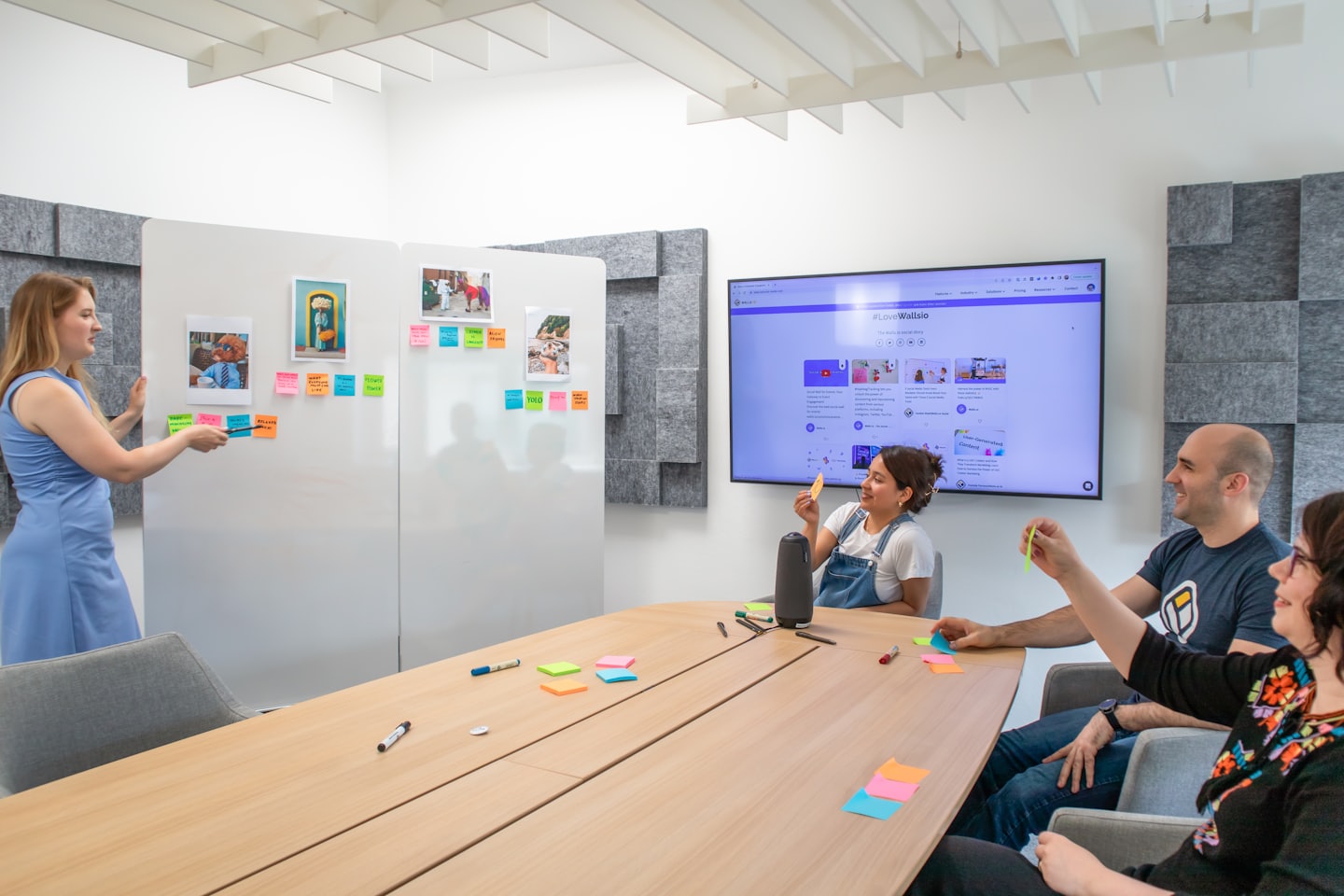 Business team brainstorming ideas in a modern conference room.